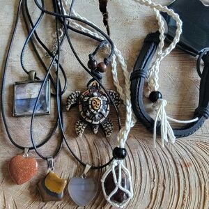 Handcrafted Boho Turtle Pendant & Stone Necklace Set +bracelet